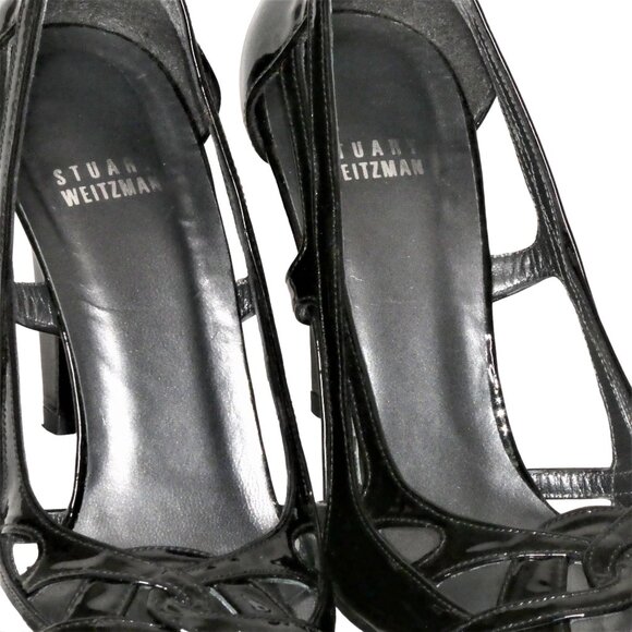 Stuart Weitzman Puzzle Black Soft Patent leather Pumps/Sandals Size 8.5 - Picture 6 of 10